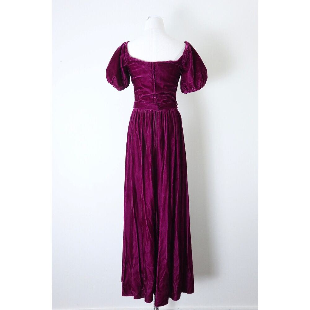 Vintage 1980s Priscilla of Boston Velvet Puff Shoulder Gown Maxi Dress Raspberry - Picture 9 of 12
